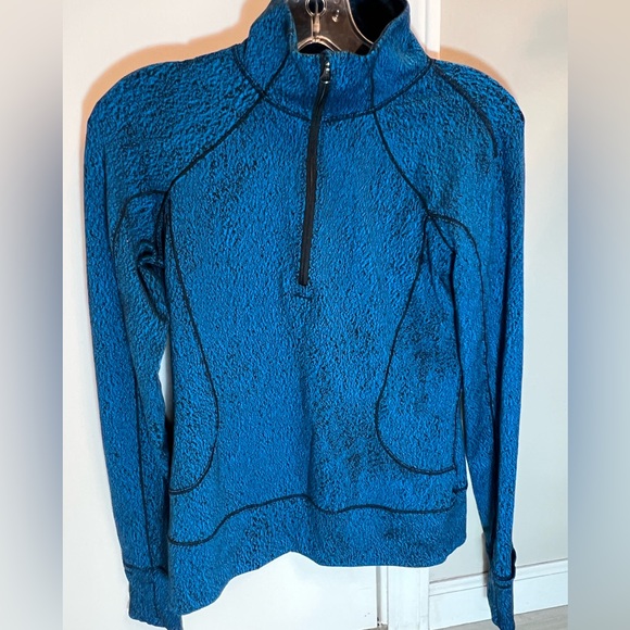 Lululemon Rush Hour 1/2 Zip Running Luon Spray Jacquard Shocking Blue Black sz 6 - Picture 6 of 13